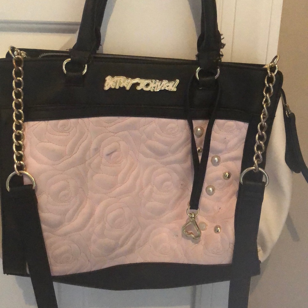 Betsey Johnson black and pale pink bag